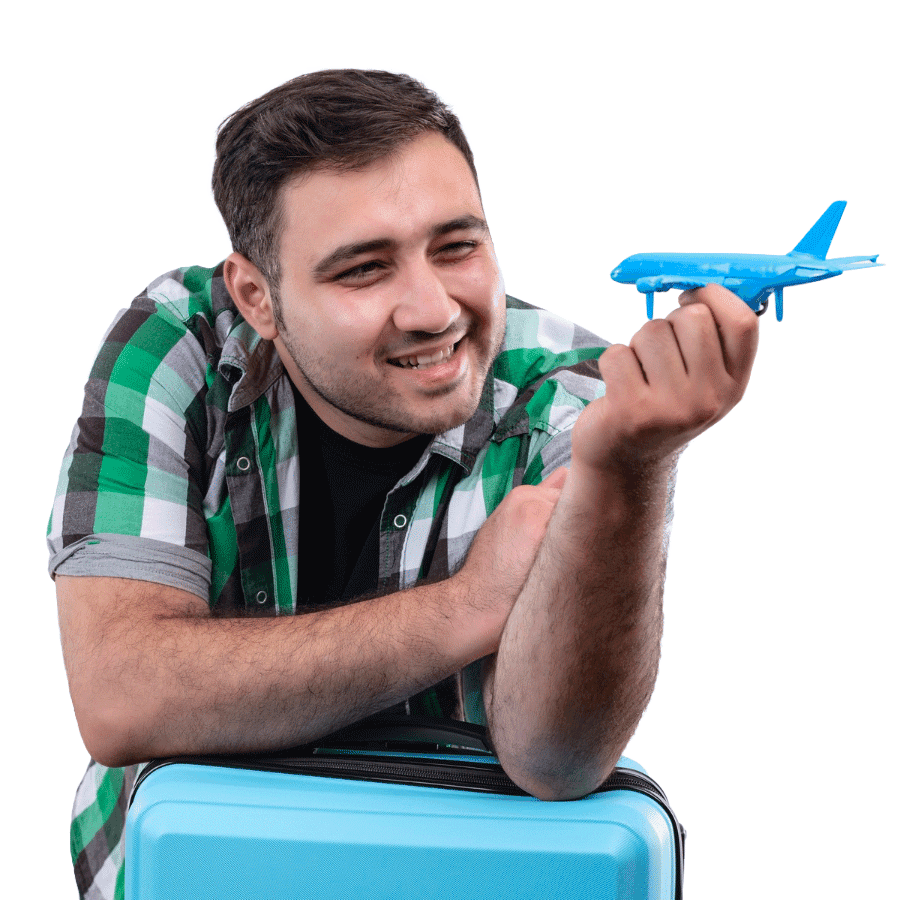 Happy customer with travel plans