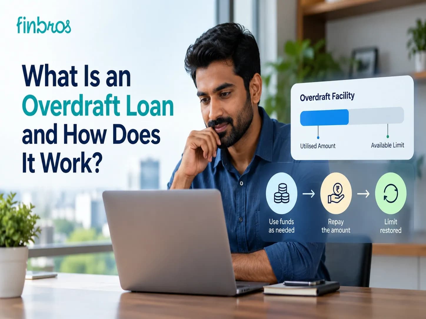 Indian professional managing an overdraft facility with a utilised amount and available credit limit