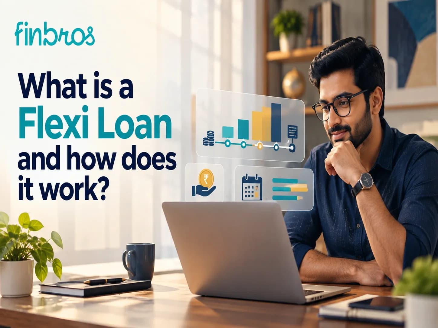 Indian professional reviewing a flexi loan facility showing flexible access to funds, withdrawals and repayment