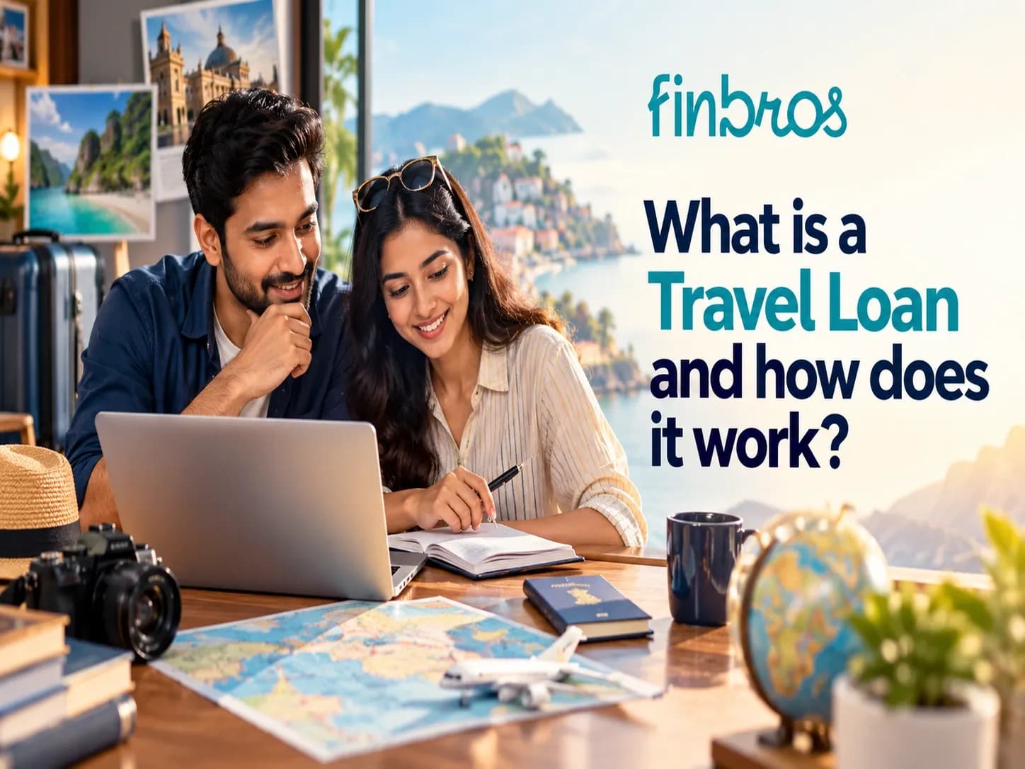 Indian couple planning a trip with a travel loan budget, itinerary and laptop